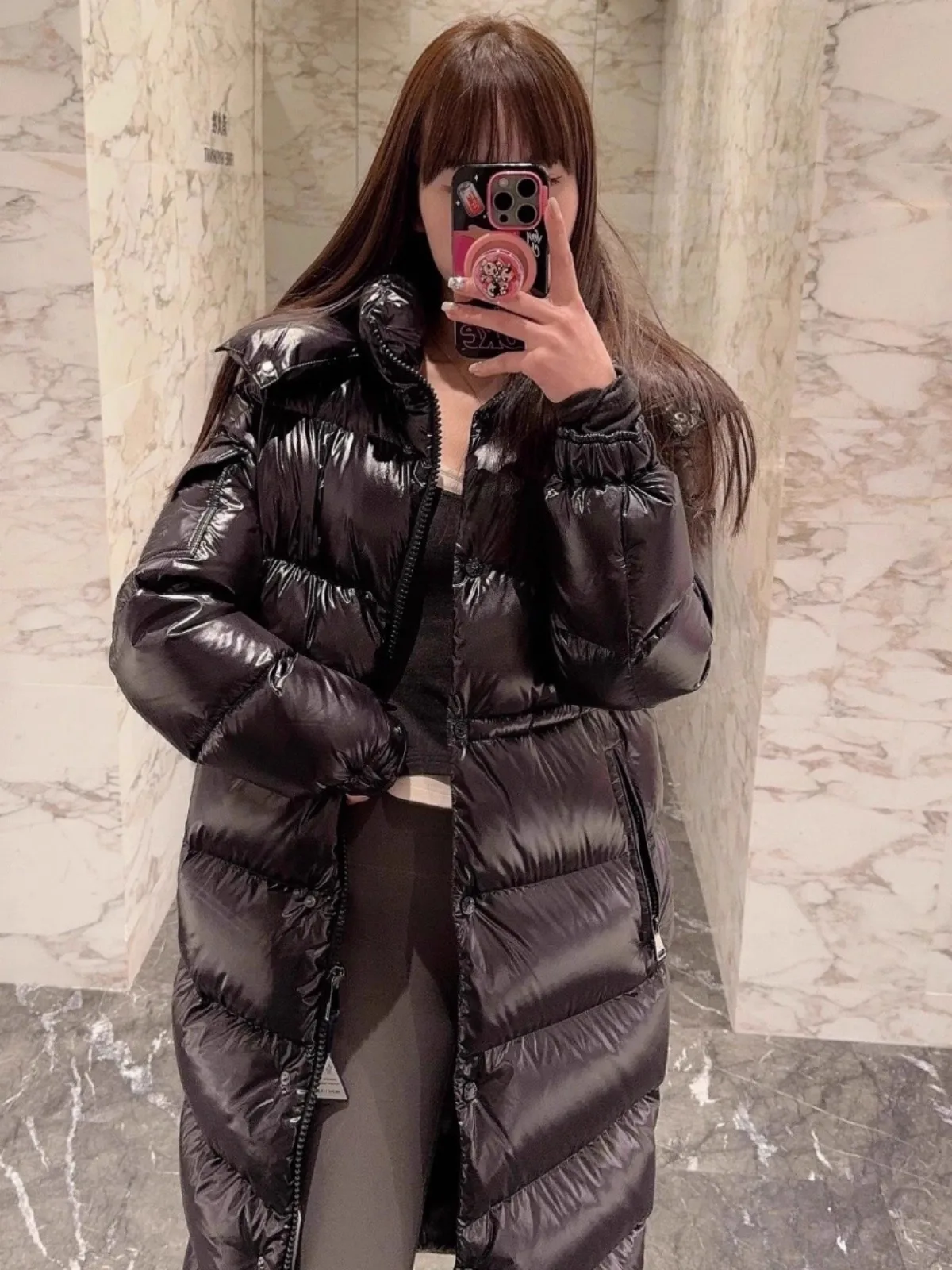 

EXJR Winter Thickened Long Hooded down Jacket Women's Slim Fit Mid-Length Goose down Coat Warm Casual Style Zipper Closure
