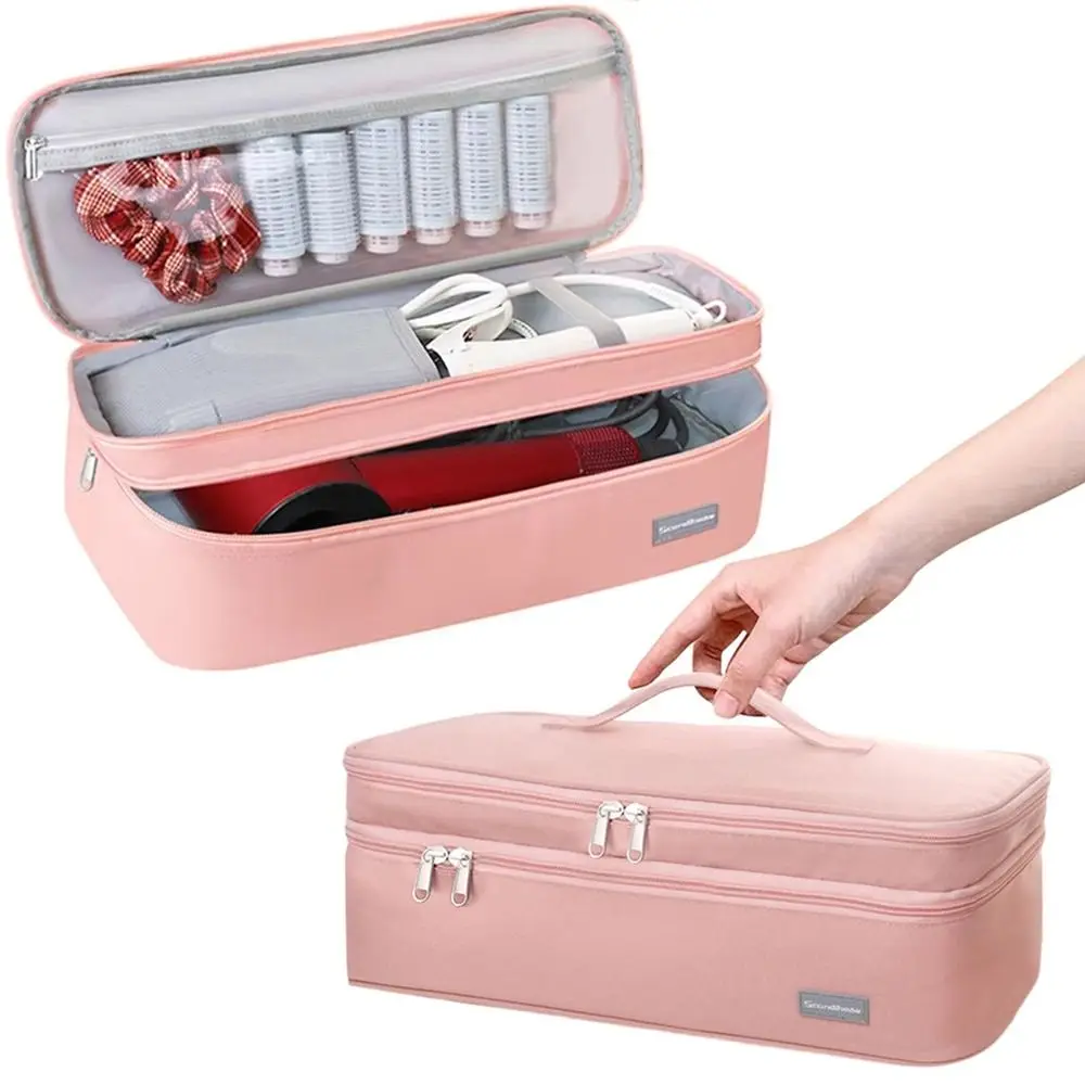 2 Layers Large Capacity Hair Dryer Storage Bag Multi Compartment Portable Curling Iron Handheld Carry Case