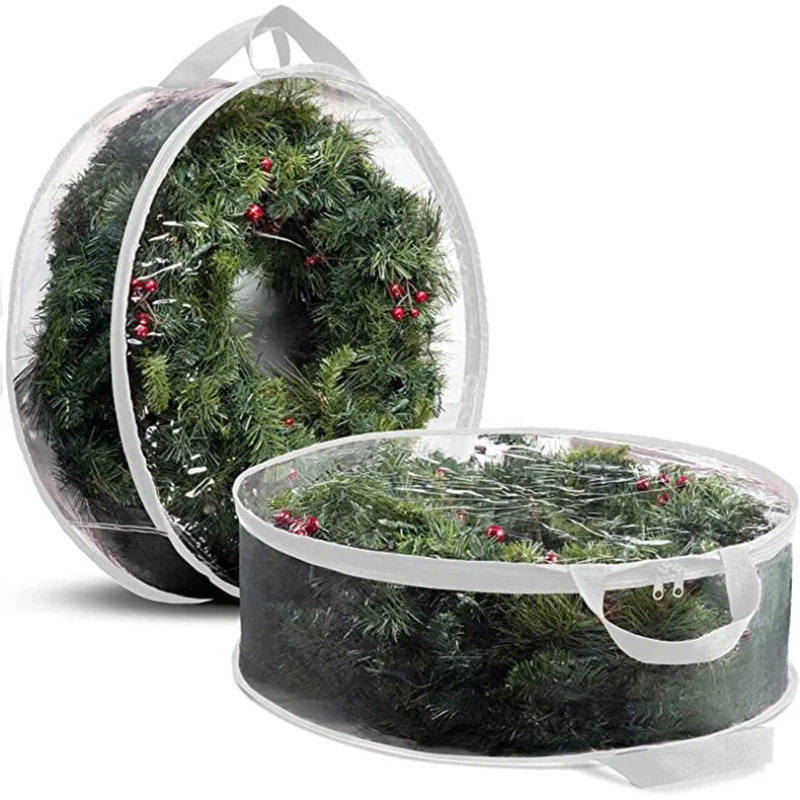 New 24/30 Inch Christmas Wreath Storage Bag PVC Waterproof Transparent Holiday Storage Bag for Home Daily Bag Four Seasons