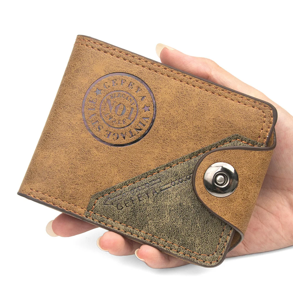 Vintage Herren-Geldbörse aus gespleißtem PVC-Leder mit Magnetverschluss, kurzer Bifold-Geldbeutel mit Kartenfächern, Ausweisfenster und Bargeldfach – Detail 9