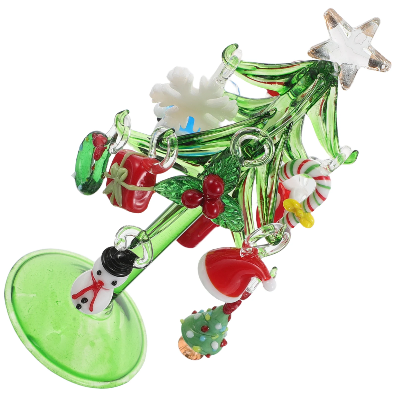 

Crystal Christmas Tree Ornament Miniature Xmas Tree Glass Christmas Tree Figurine With Snowman Santa Claus Topper Ornament Parts
