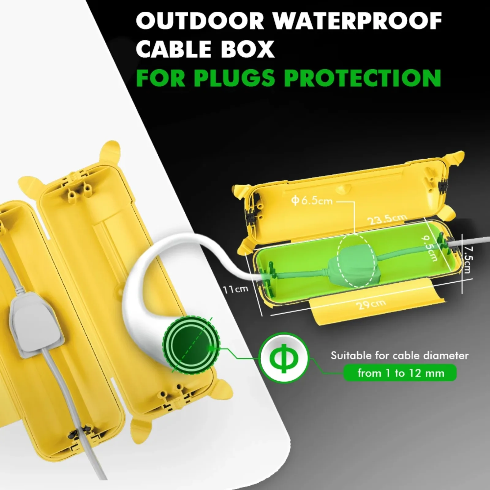 IP44 Outdoor Extension Cord Cover 29x11x7.5cm Heavy-Duty PP Electrical Box for Power Strips Adapters Holiday Lights Pool Pumps