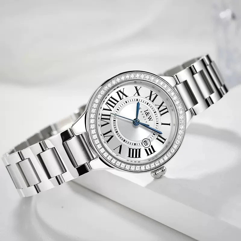 Montre CARNIVAL Womens Fashion Silver Quartz Watch Ladies Brand Luxury Waterproof Diamond Dress Wristwatch for Women Reloj Mujer