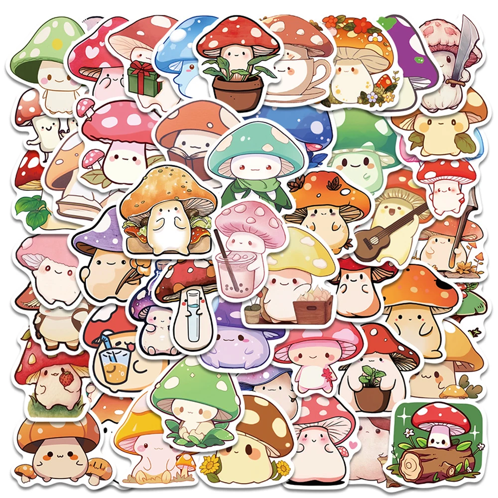 

10/30/50pcs Kawaii Mushrooms Cartoon Stickers Creative Plant Anime Sticker Waterproof Luggage Car Notebook Funny Graffiti Decals