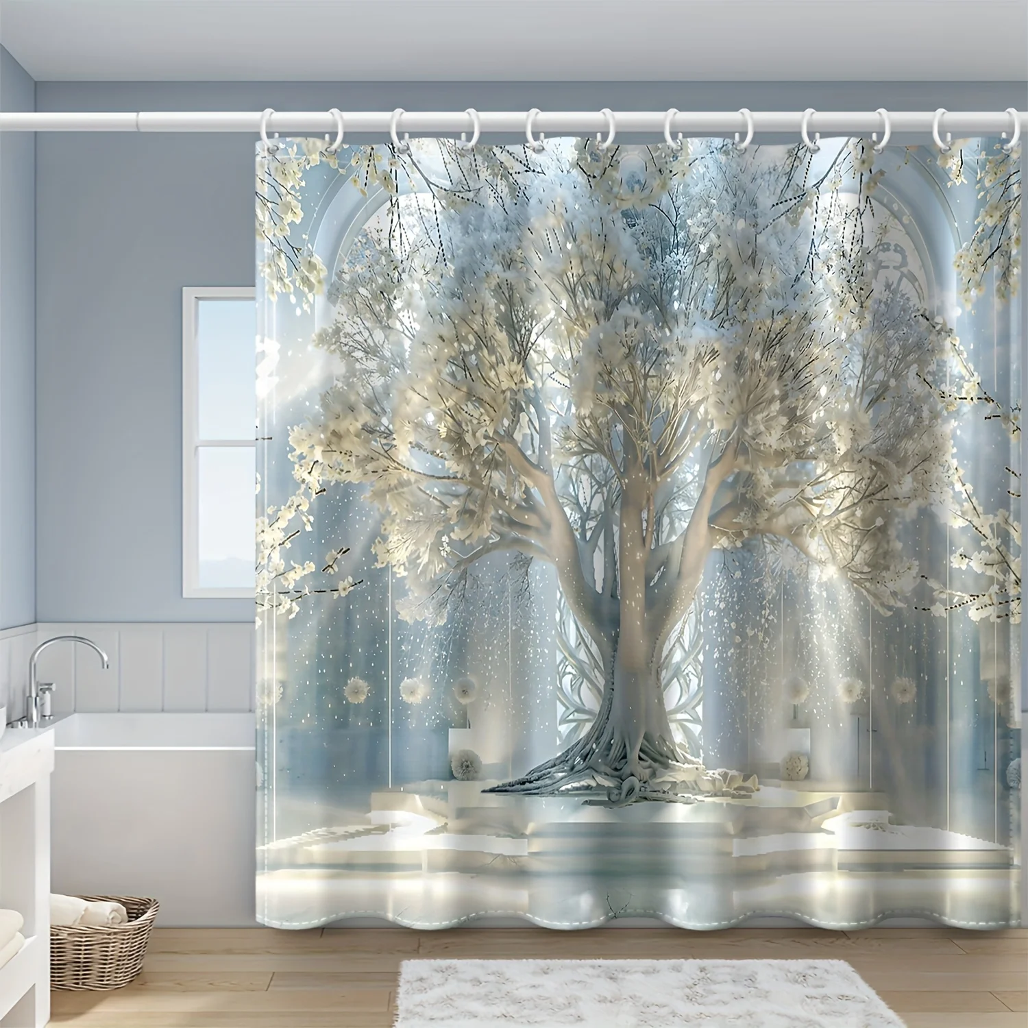 Tapisserie de forêt brumeuse – Tenture murale arbre séène et brouillard pour salon, décoration de chambre à coucher – Tranquil et inspiré de la nature