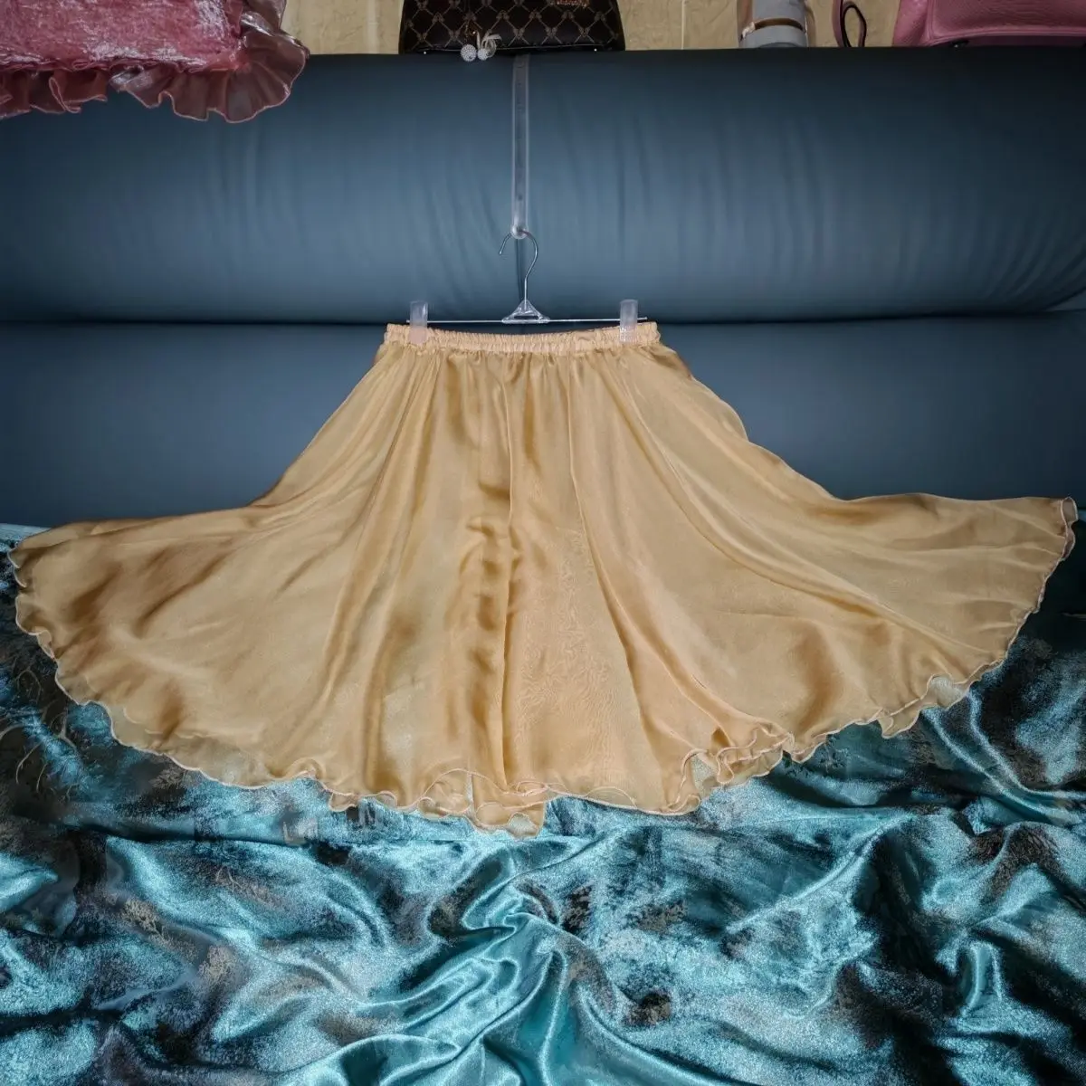 See Through Mesj Voile Elegant Women High Waist Maxi Skirt Floral Print Loose Plus Size Casual Bottoms