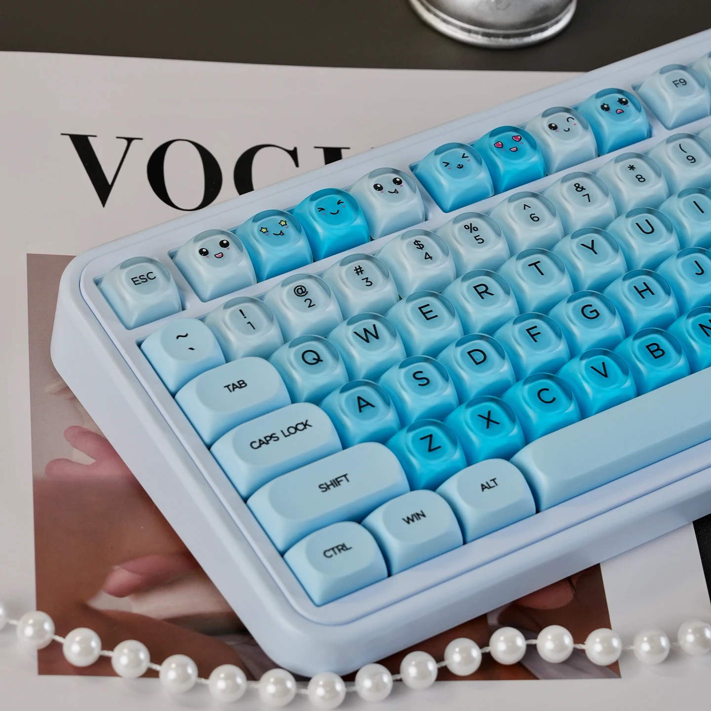 

132 Keys Blueberry Cute keycaps HOA Profile PBT+PC Round Keycap Sets for MX Mechanical Keyboard Keycaps
