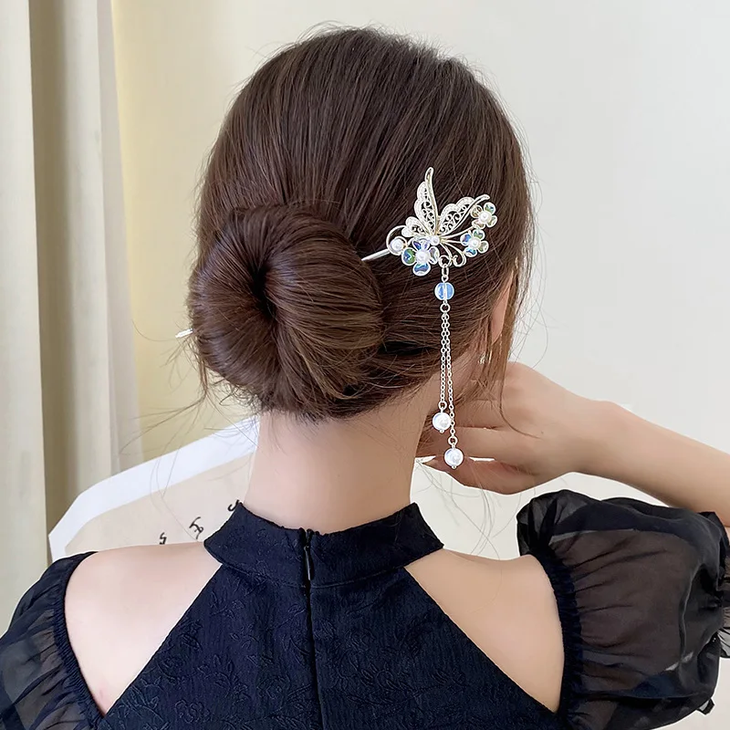 Schmetterlings-Temperament, alter Stil, schwankende Haarnadel, Quaste, Haarschmuck