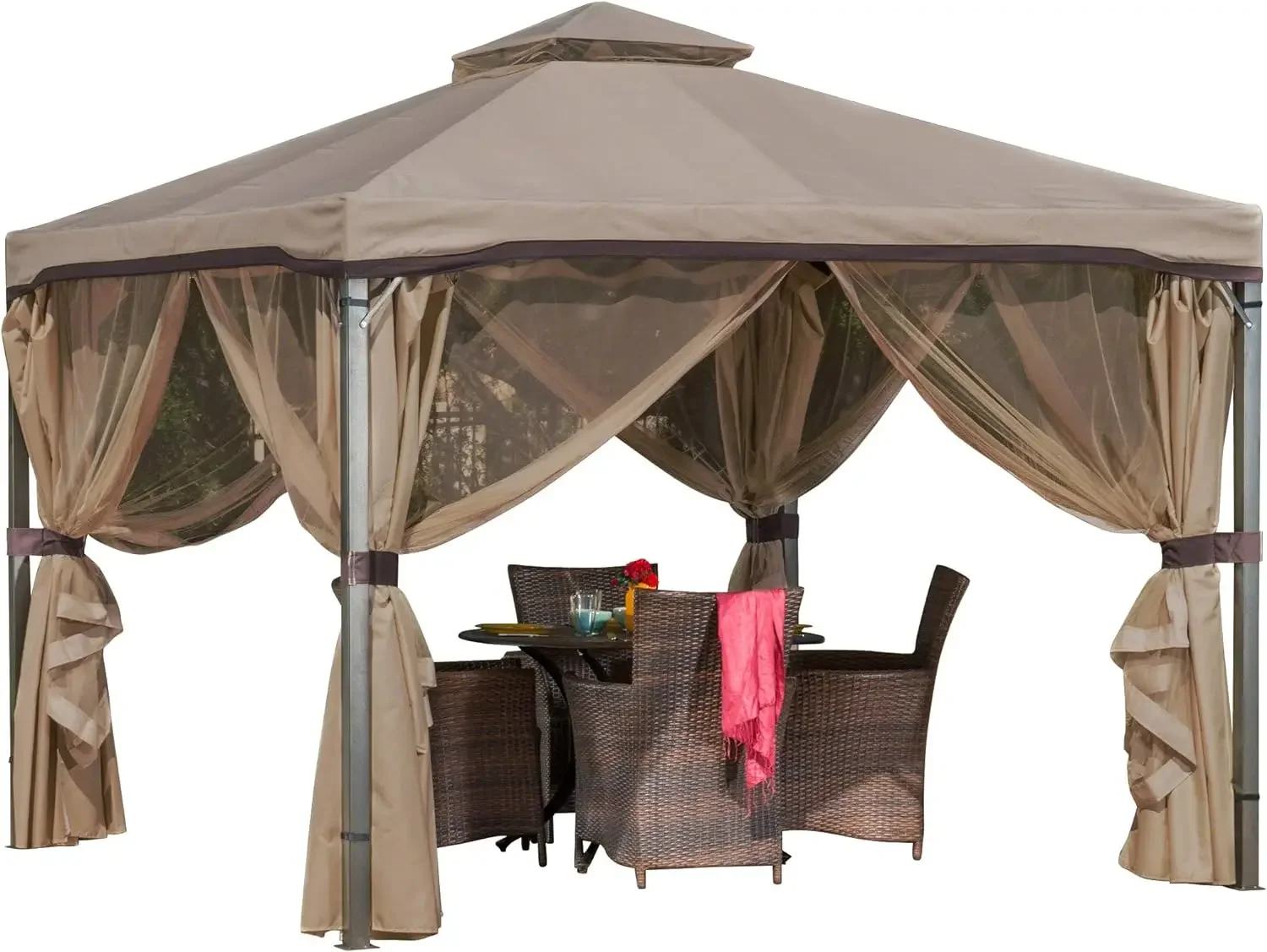 Outdoor Fabric/Steel Gazebo Canopy | in Light Brown