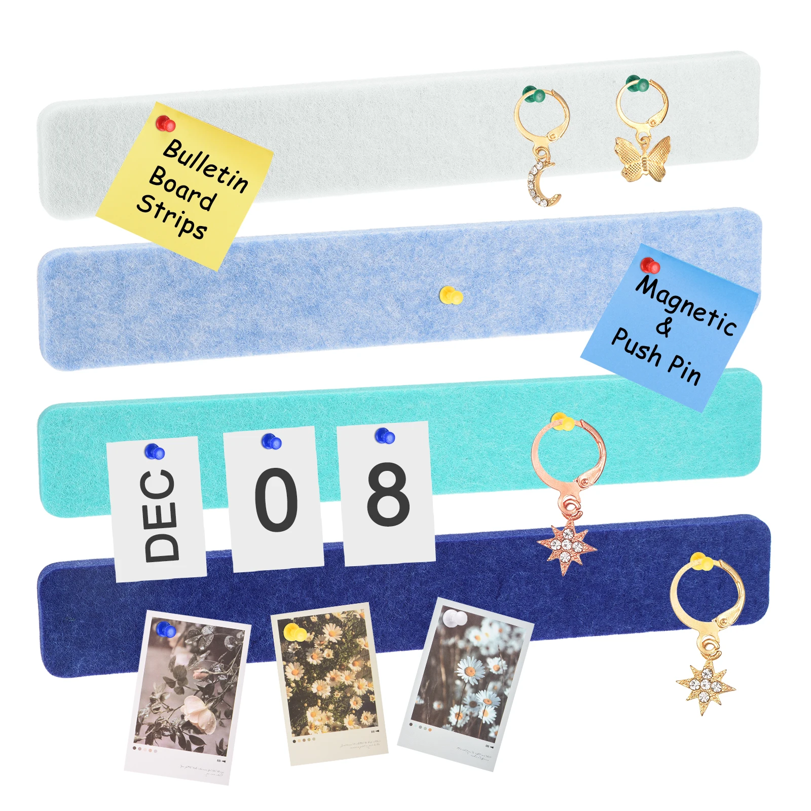 8Pcs/Set Rectangle Felt Cork Board Bar Strips Self-Adhesive Bulletin Board Strip Memo Schedule Photo Display for Wall Decoration