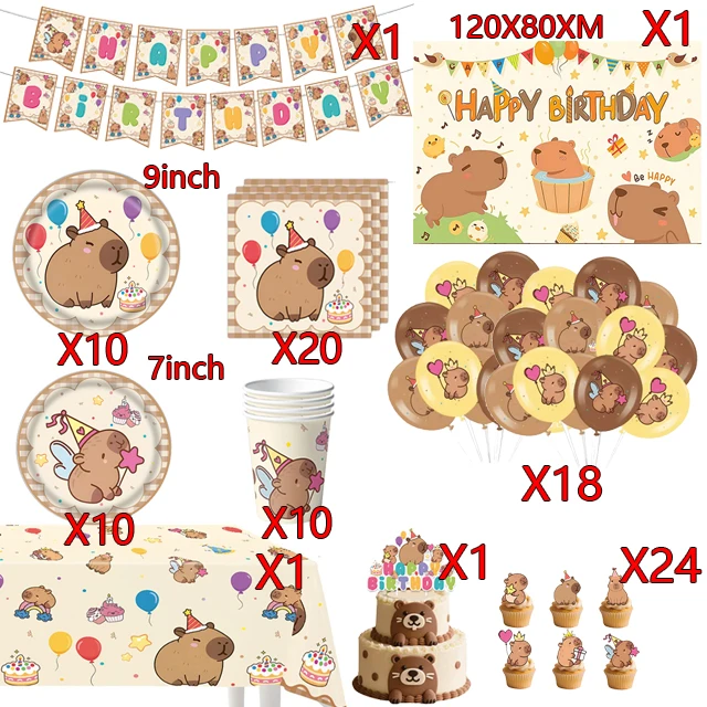 Nieuwe Leuke Capybara Verjaardagsfeestje Decoraties Kapibala Ballonnen Servies Set Papieren Borden Kopjes Banner voor Baby Douche Kids Geschenken