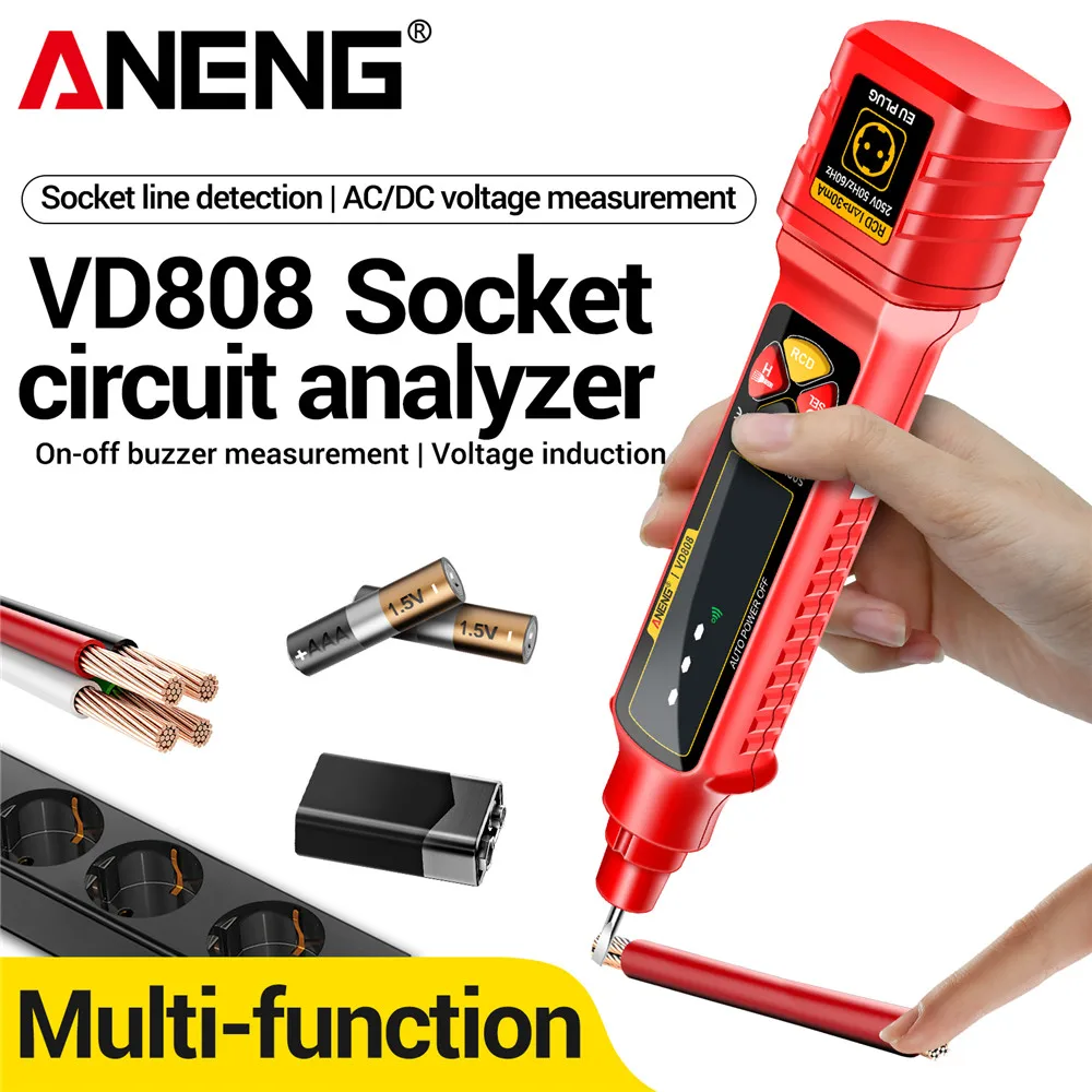 ANENG VD808 Socket Power Tester Line Detection AC/DC Voltage Polarity Leakage NCV Sensing Electricians Tools