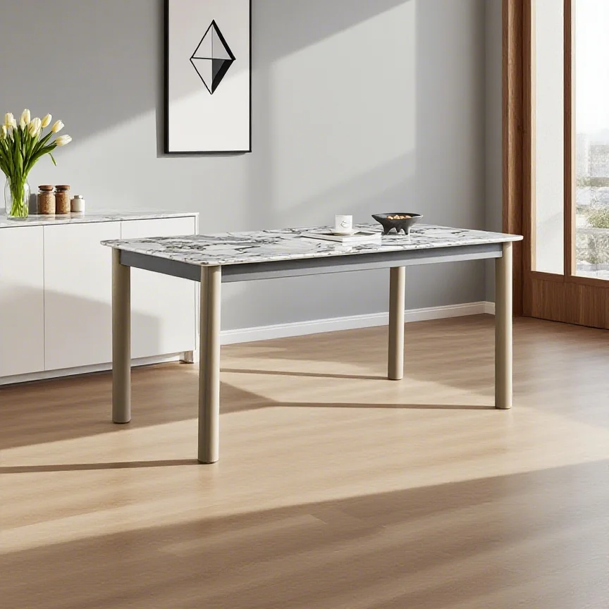

#Modern Luxury Golden Stainless Steel Dining Table with Marble Top for Home or Hotel/Villa Elegant Dining Room Furniture