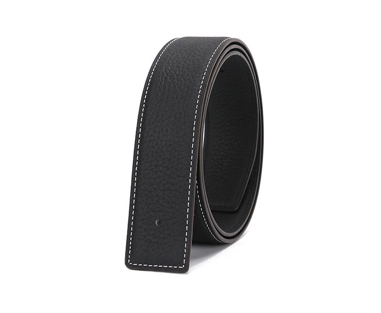 No Buckle Luxury Ultra-thin Pointed New Mens Litchi Grain Holes Belt Brand Male Genuine Two Sides Strap Jeans Belts 3.2/3.8cm