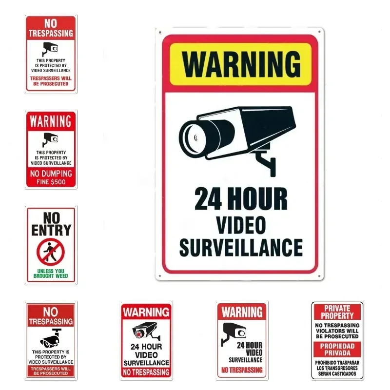 Putuo Decor No Trespassing Tin Signs Warning Plaque Metal Video Surveillance Wall Art Poster Plate Yard Iron Painting Sticker