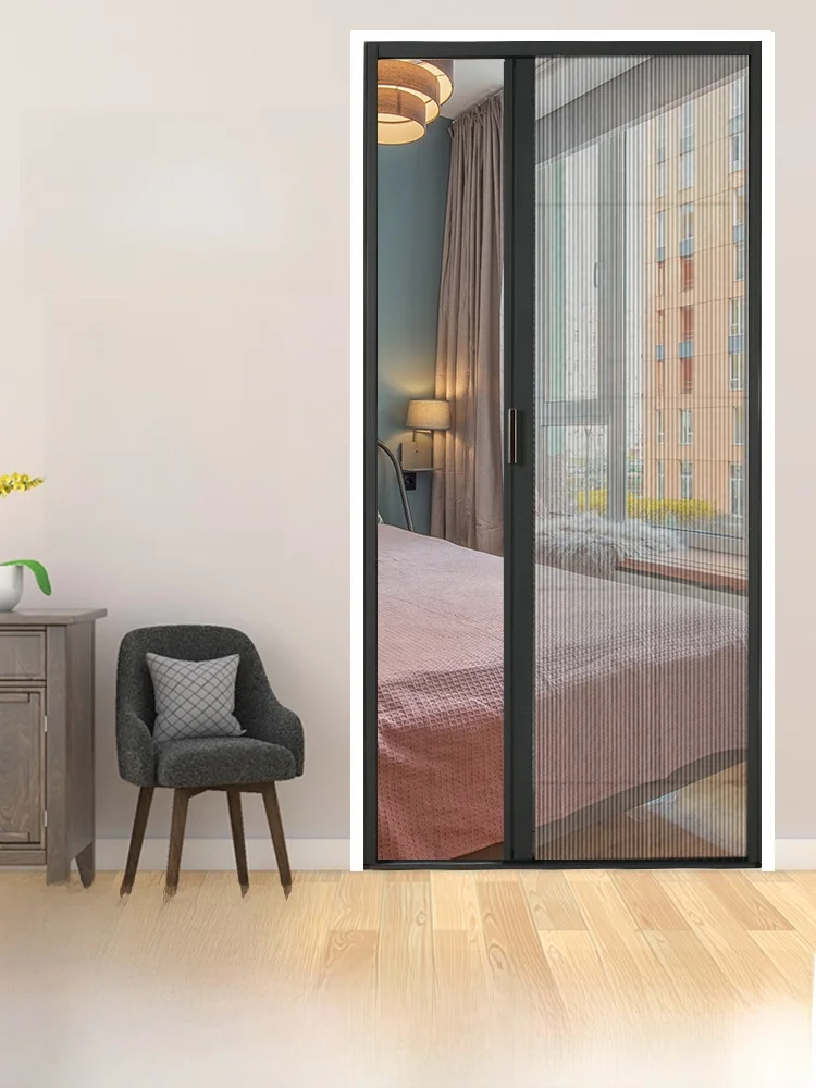 Invisible Aluminum Alloy Screen Door Sliding Self-Installation Home Use Mosquito Proof Retractable Screen Door Curtain
