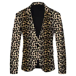 2024 New Leopard Print Suit Jacket Men's Slim Fit Casual British Fashion Blazers Men's Coat Long Sleeved Jacket Dj Party Wear