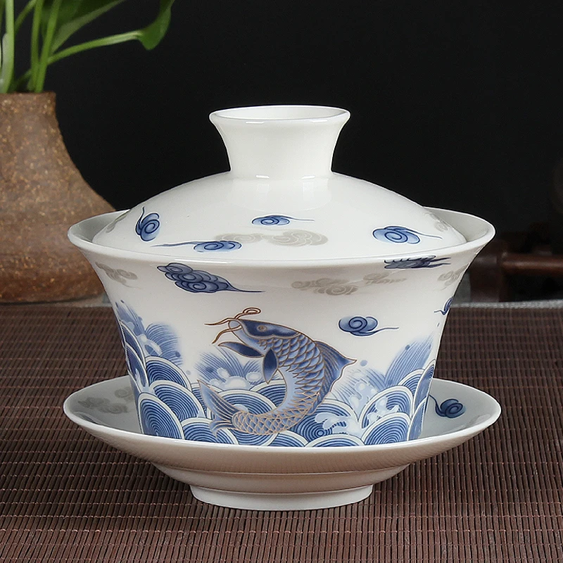 Gaiwan Chawan Tea Cup Puer Bowl Set Soup Tureen Chinese Kung Fu Mugs Porcelain Ceramic Tableware Ceremony Embryo White Akadama