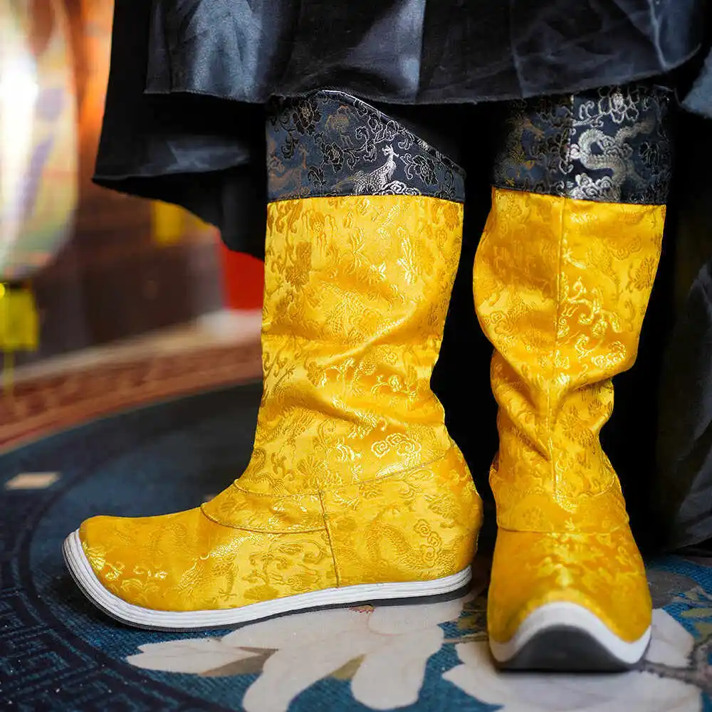 Emperor Dragon Boots Hanfu Ming Style Black Mid-calf Height Increase Multi-layer Sole Armor Unisex