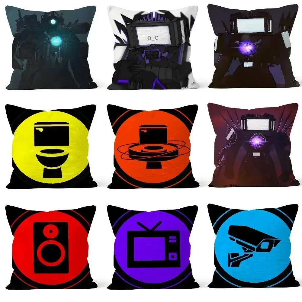 Cartoon Skibidi Toilet Titan TV Man TTVM Cushion Cover Throw Pillow Soft Short Plush Cozy Colorfast For Sofa Bedroom Home Decor