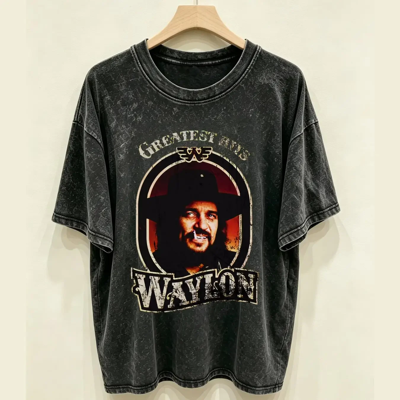 washed T Shirt cute Waylon Jennings gift all size new best vintage Washed Top For Everyday Wear Breathable Slightly streetwear