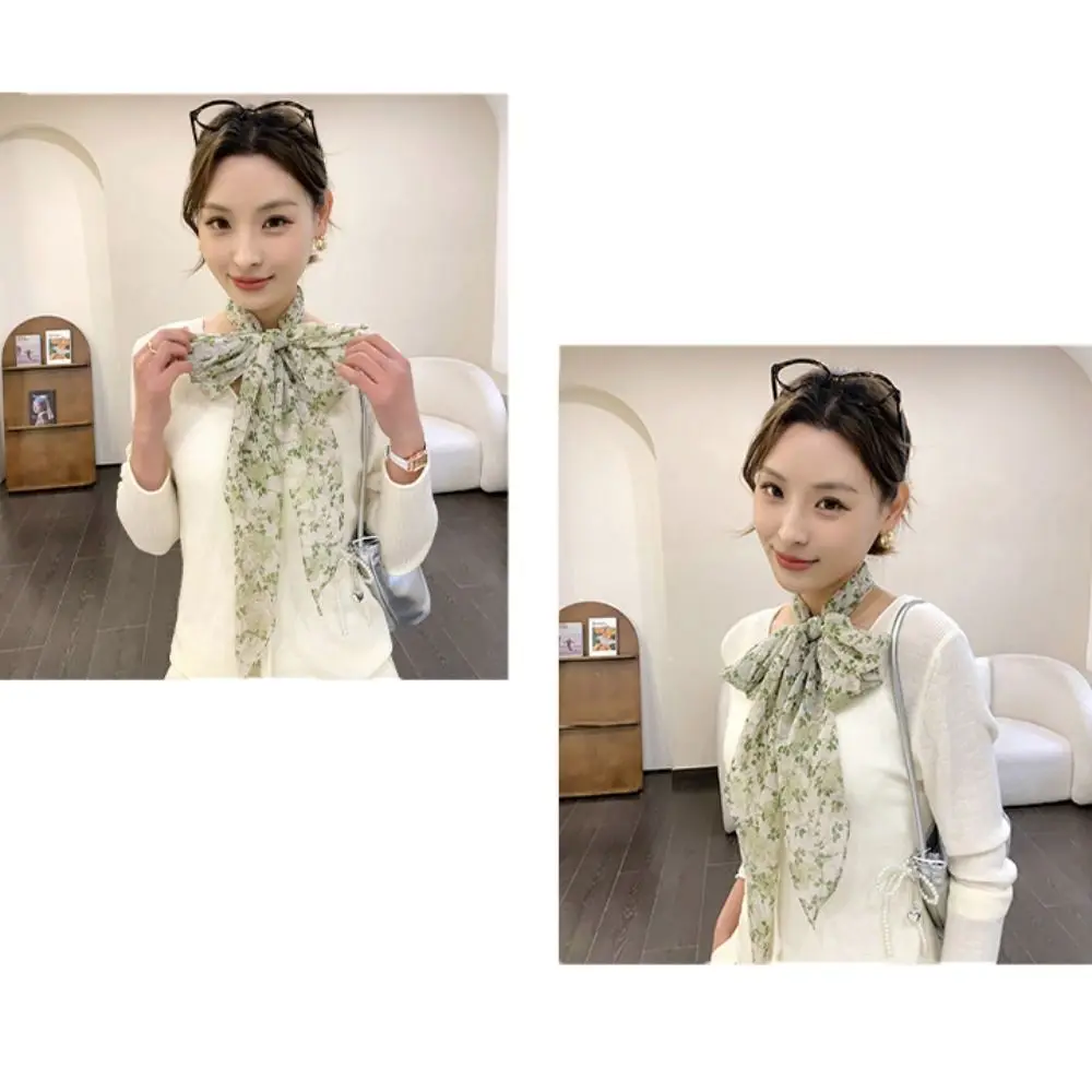 

Sweet Ribbon Leopard Print Scarf Thin Dressing Decoration Scarf Headband Belt Hair Accessories Long Scarves Outdoor