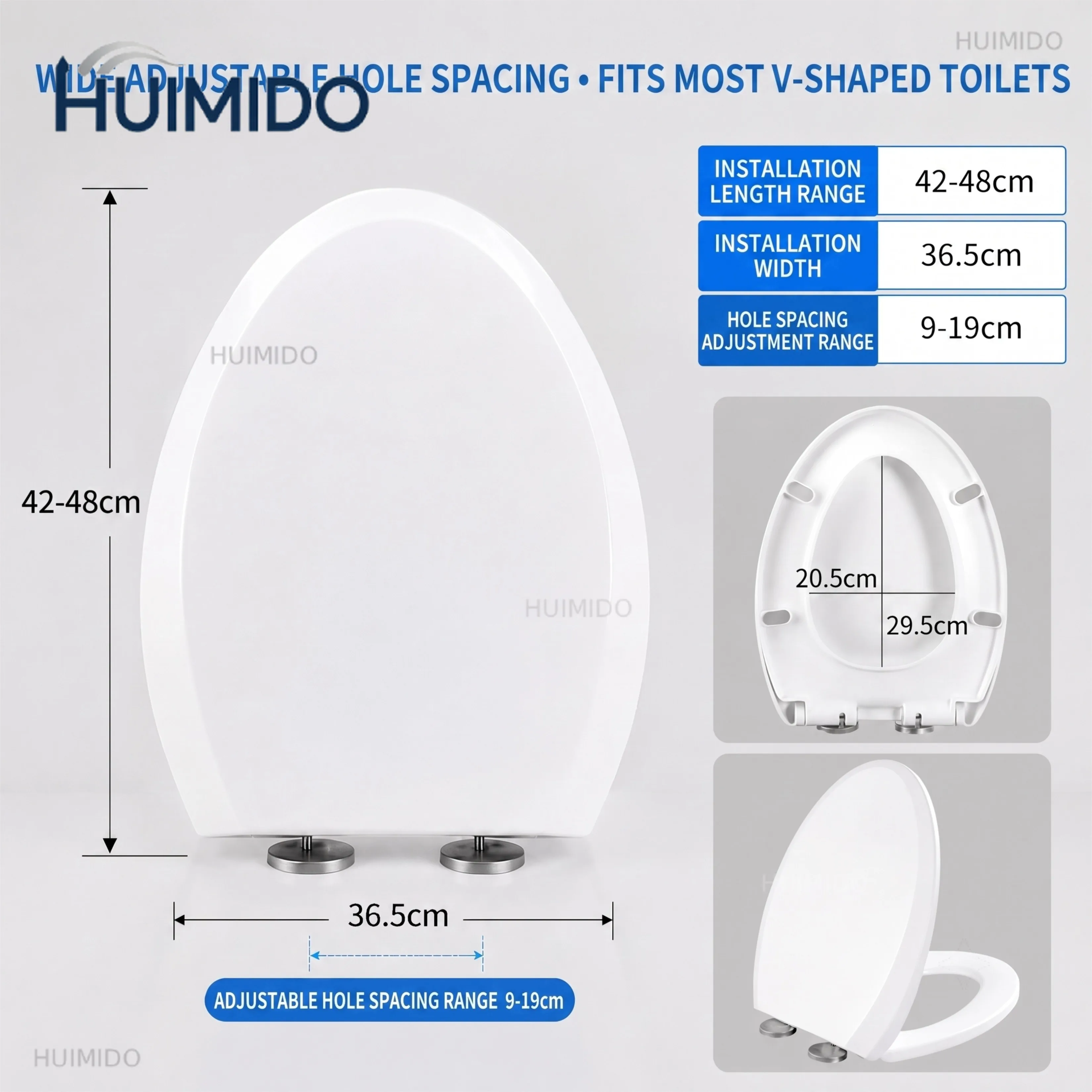 V Shape Soft Close Toilet Seat Quick Release One Button Removable PP Material Anti-Break Standard Toilet Lid Easy Clean Mount