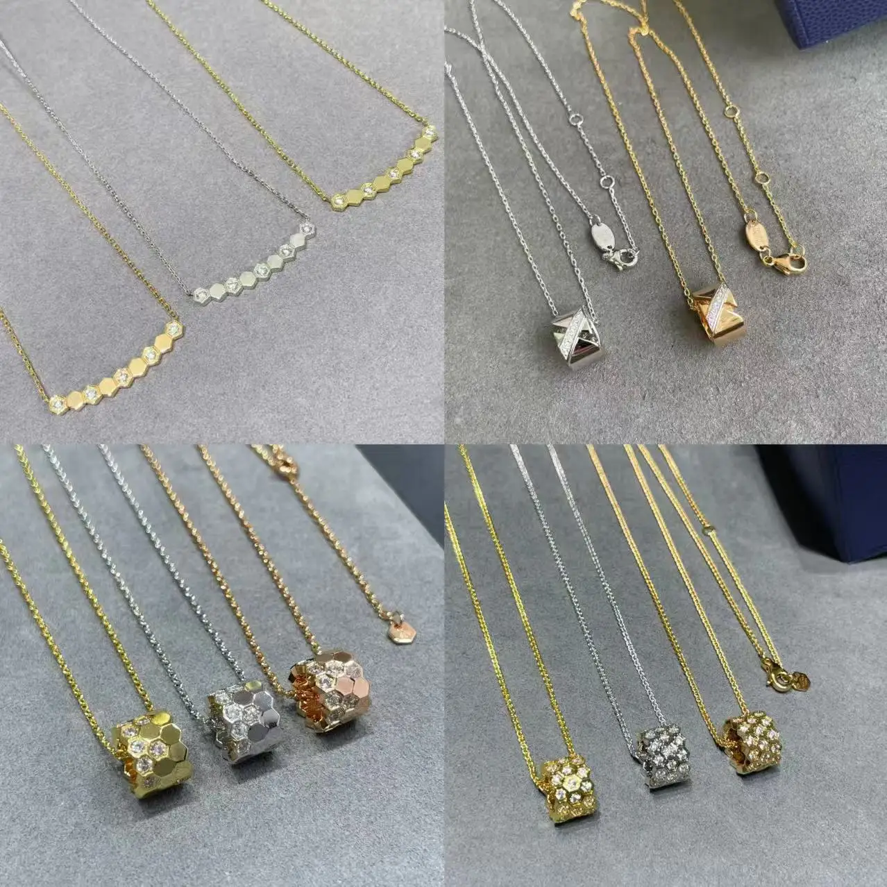 

High Quality S925 Sterling Silver Women's Full Diamond Rotundity Honeycomb Necklace Jewelry Valentine's Day Birthday Party Gift