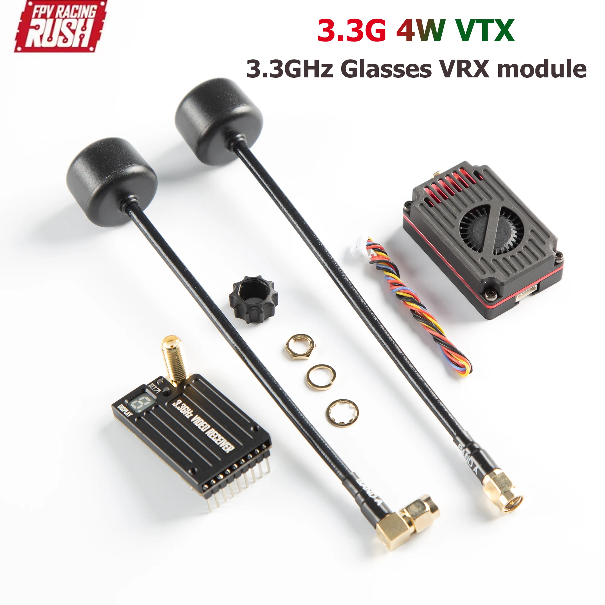 وحدة إرسال RUSHFPV 3.3G 4W VTX ومجموعة استقبال نقل الفيديو 3.3G لطائرات بدون طيار ذات أجنحة ثابتة طويلة المدى RC FPV