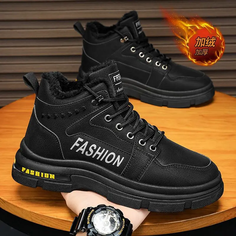 2026 Men Snow Boots Winter Anti Slip Plush Indoor Warm Cold Proof Snow Boots High Top Platform Lace Up Outdoor Sport Work Boots