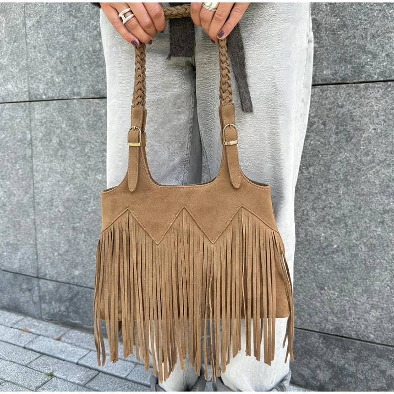 

Стильная вместительная сумка в стиле ретро с бахромой, женская сумка в богемном этническом стиле, высококачественная плетеная сумка через плечо с ремешком, женская сумка