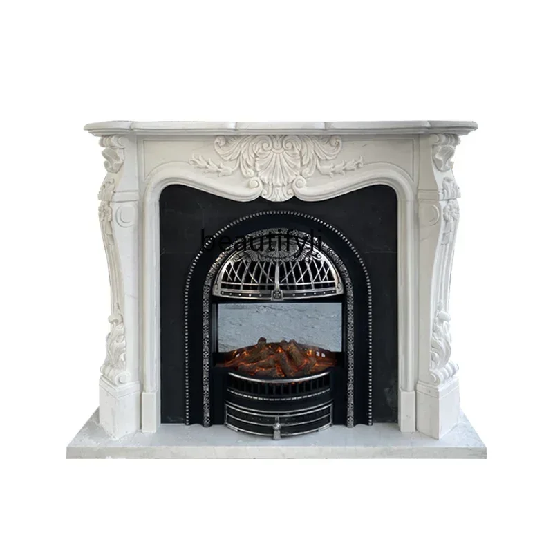 X A French natural marble mantel hand-carved three-dimensional white marble stone stone carving interior decoration cabinet