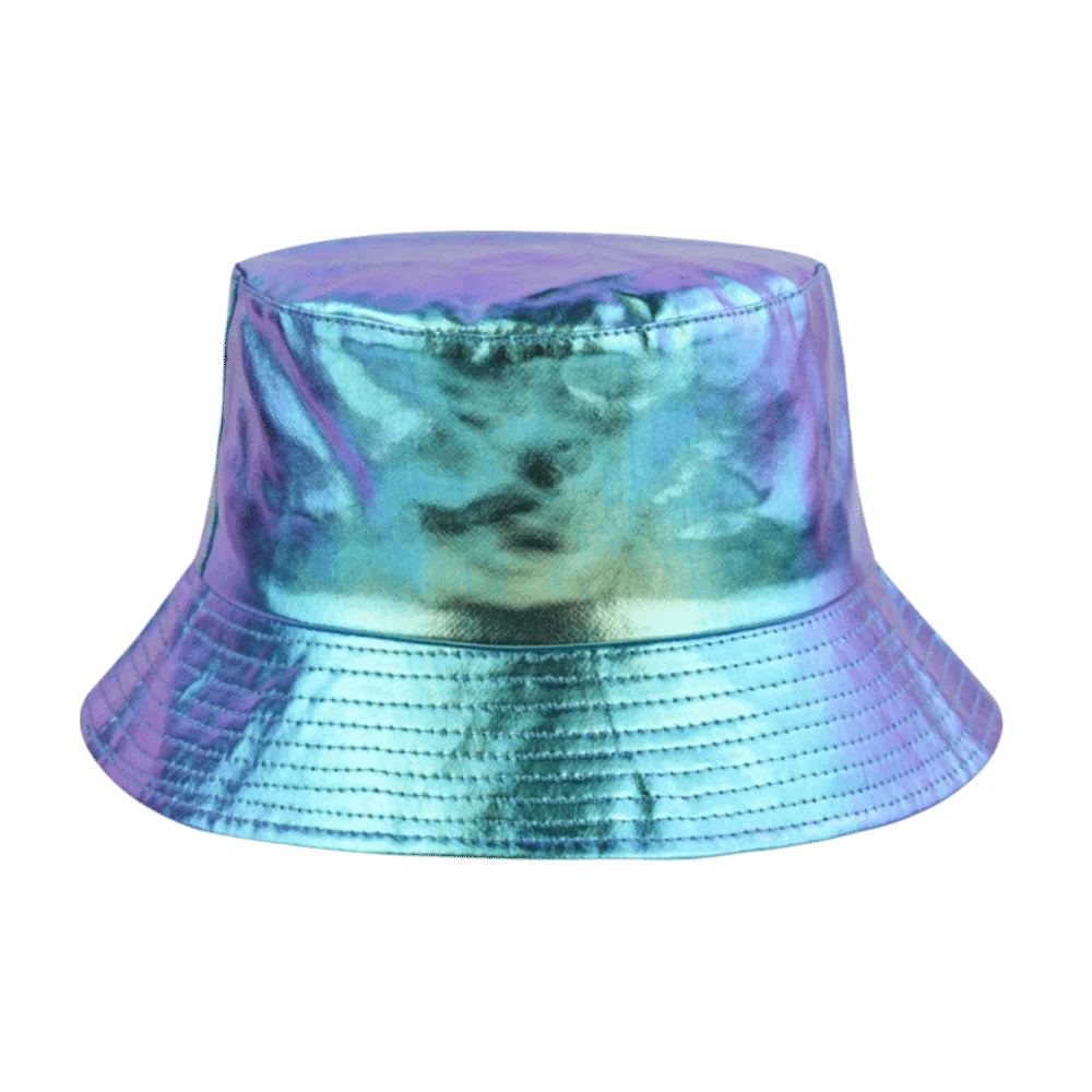 

Leather Luminous Bucket Hat Single Sided Solid Color Laser Rainbow Fisherman Hat Silver Wide Brim Shiny Sun Cap