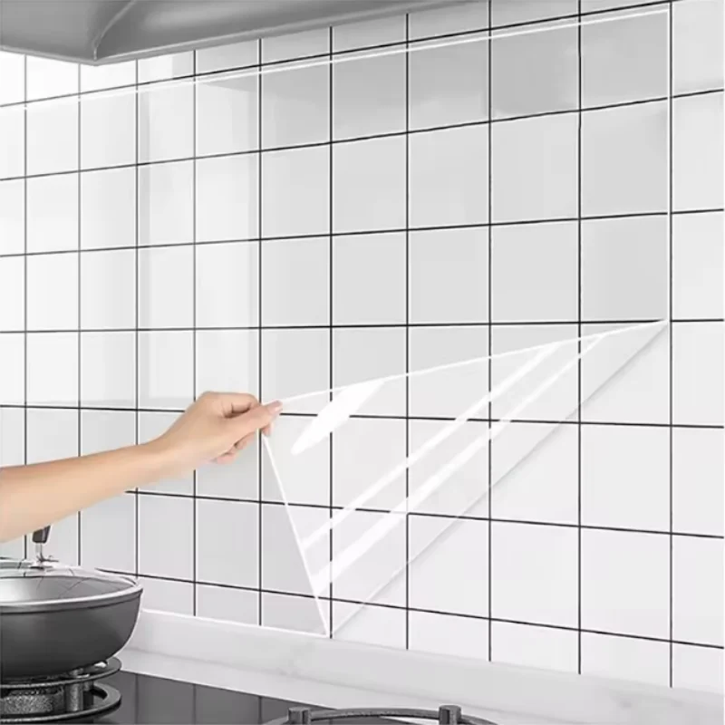 Clear Electrostatic Adsorption Anti-Oil Wall Wallpaper 45cm Width, Removable Transparent Kitchen Protective Sticker, Grease Bloc