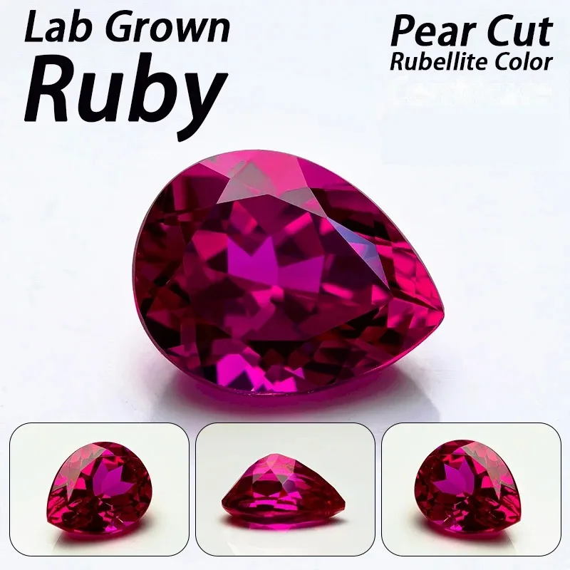 Rubi Cultivado en Laboratorio, Forma de Pera, Color Rubelita, VVS1, Dijes de Piedras Preciosas para Materiales de Fabricación de Joyería DIY, Certificado