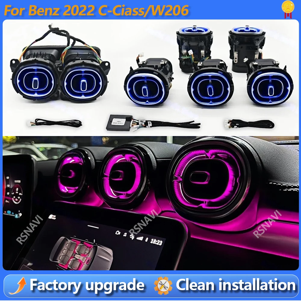 

New 64 Colours LED Air Vents Conditioning Nozzle For Mercedes Benz C-Class W206 2022 Car Turbine Air Outlet Ambient light Refit