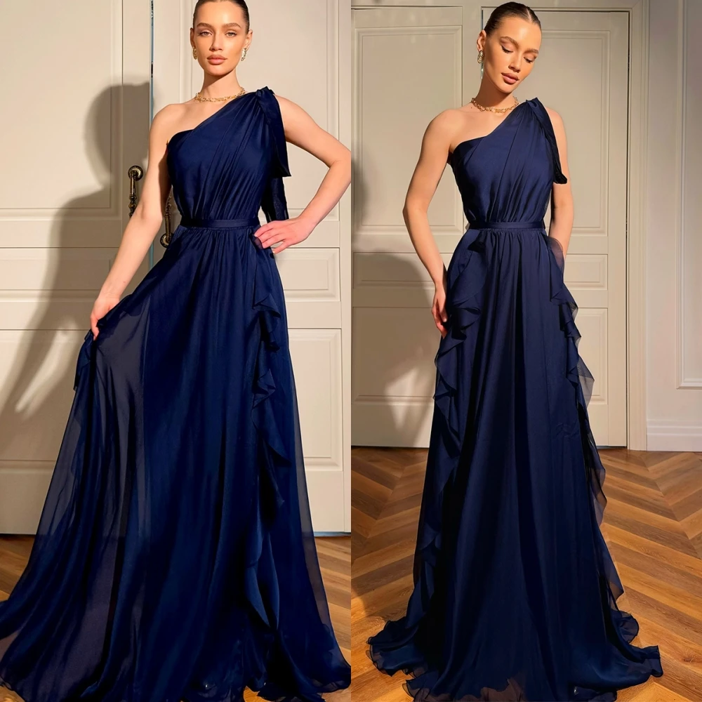 

Customized Fashion Chiffon One Shoulder Evening Dress Simple Floor Length Sleeveless Celebrity Gowns Sexy Special Occasion Gowns