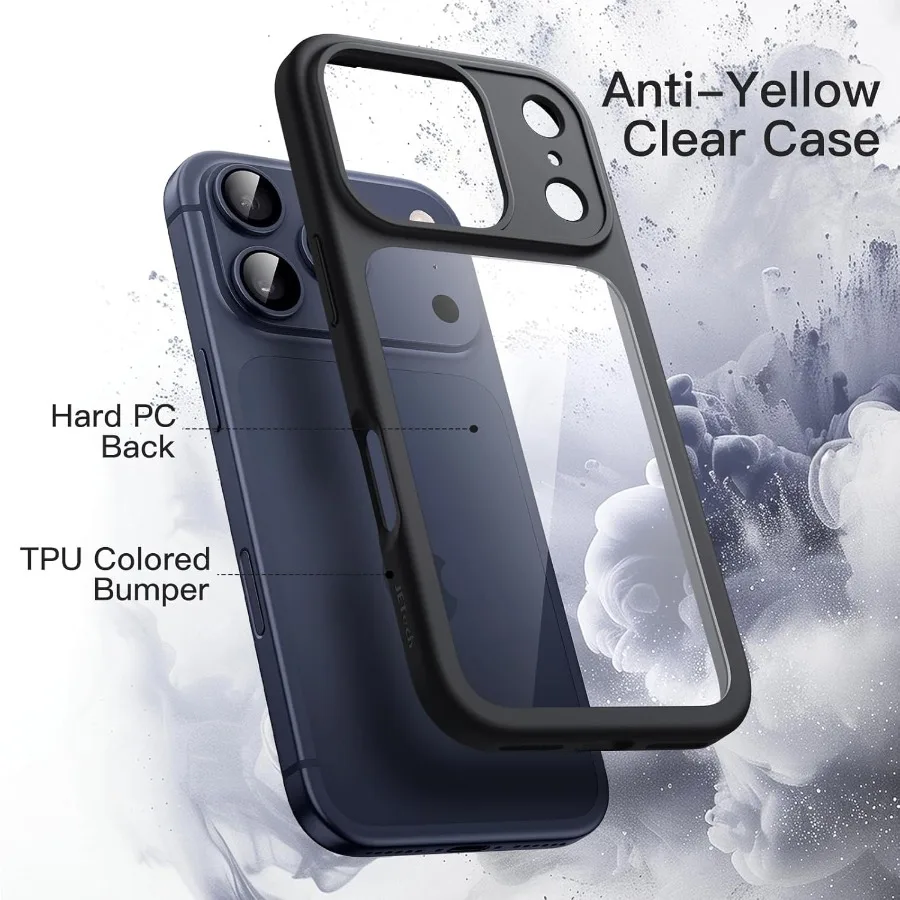 حافظة لهاتف آيفون 17 برو ماكس، غطاء ممتص للصدمات مقاس 6.9 بوصة مع إطار من مادة البولي يوريثان غير اللامعة بلون سادة وظهر شفاف مضاد للخدش #3