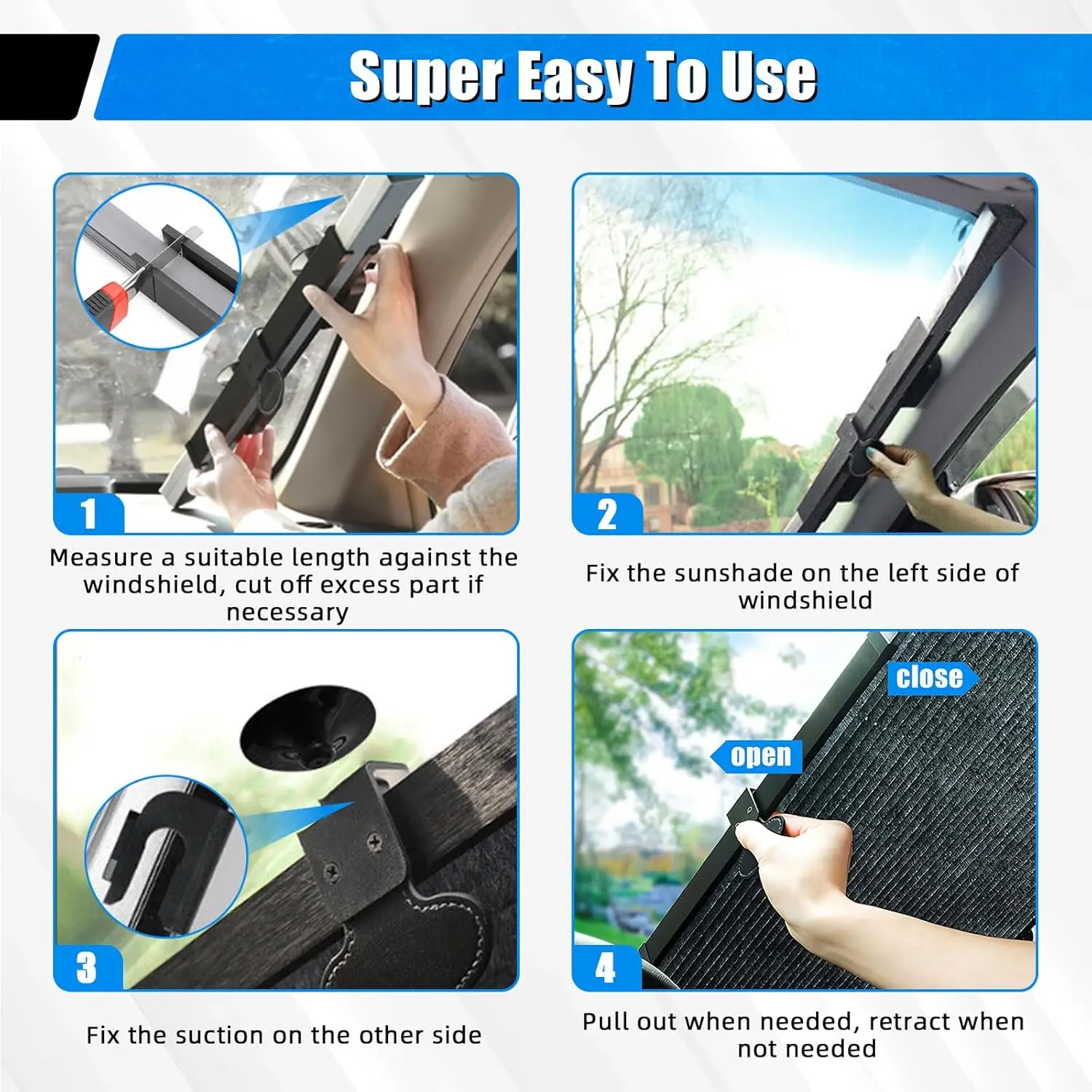 2-Pack Retractable Car Sun Shades, Blocks 99% UV, Fits Most Cars, Easy Foldable for Cool Interior Protection