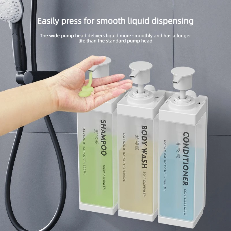 Liquid Dispensing Bottle Non-punching Wall-mounted Manual Press Soap Dispenser Bathroom Shampoo and Body Wash Dispensing Bottle