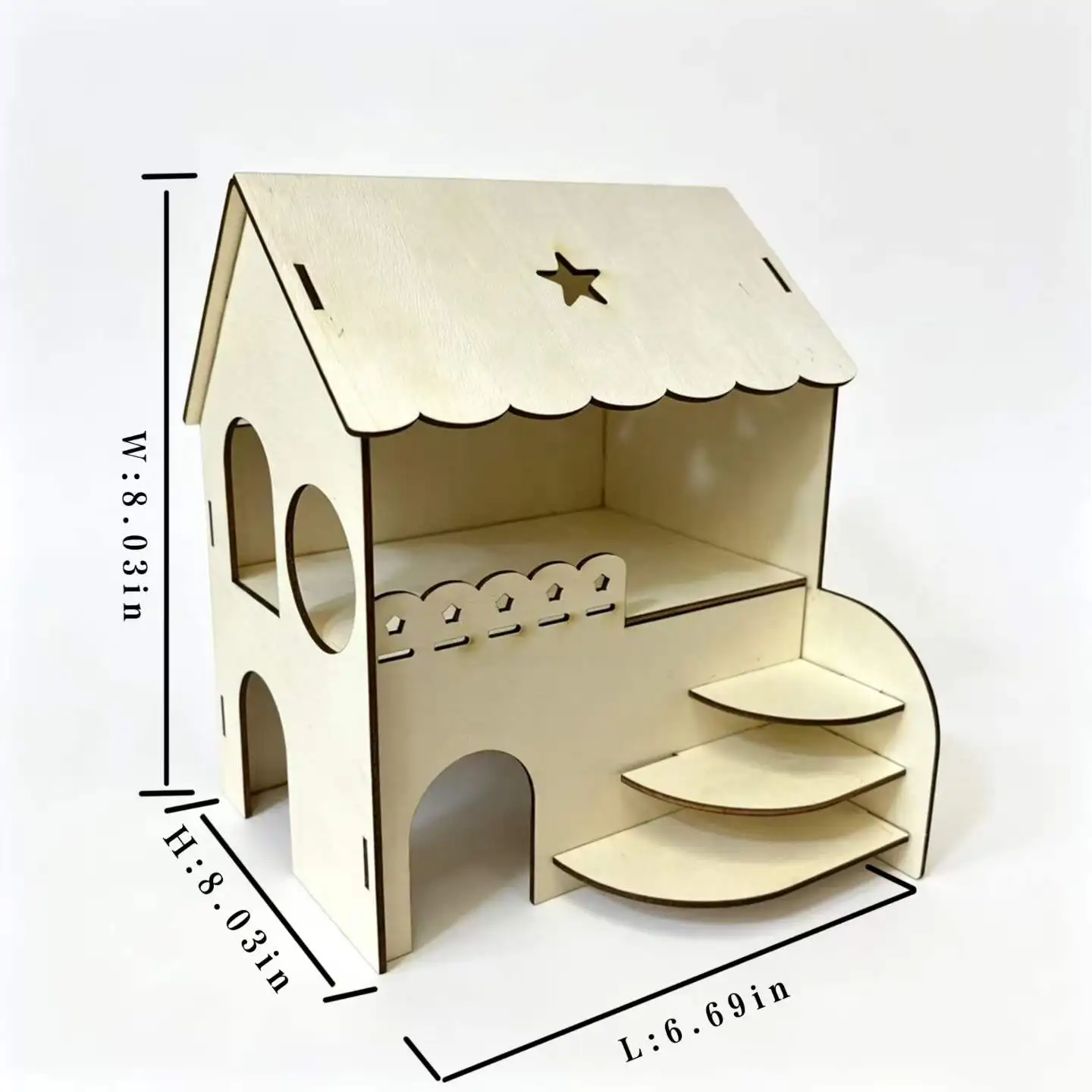 Hamster Two-Story Wooden Villa with Stairs, Golden Hamster Hideout Platform, Toy Cage Interior Decoration Special