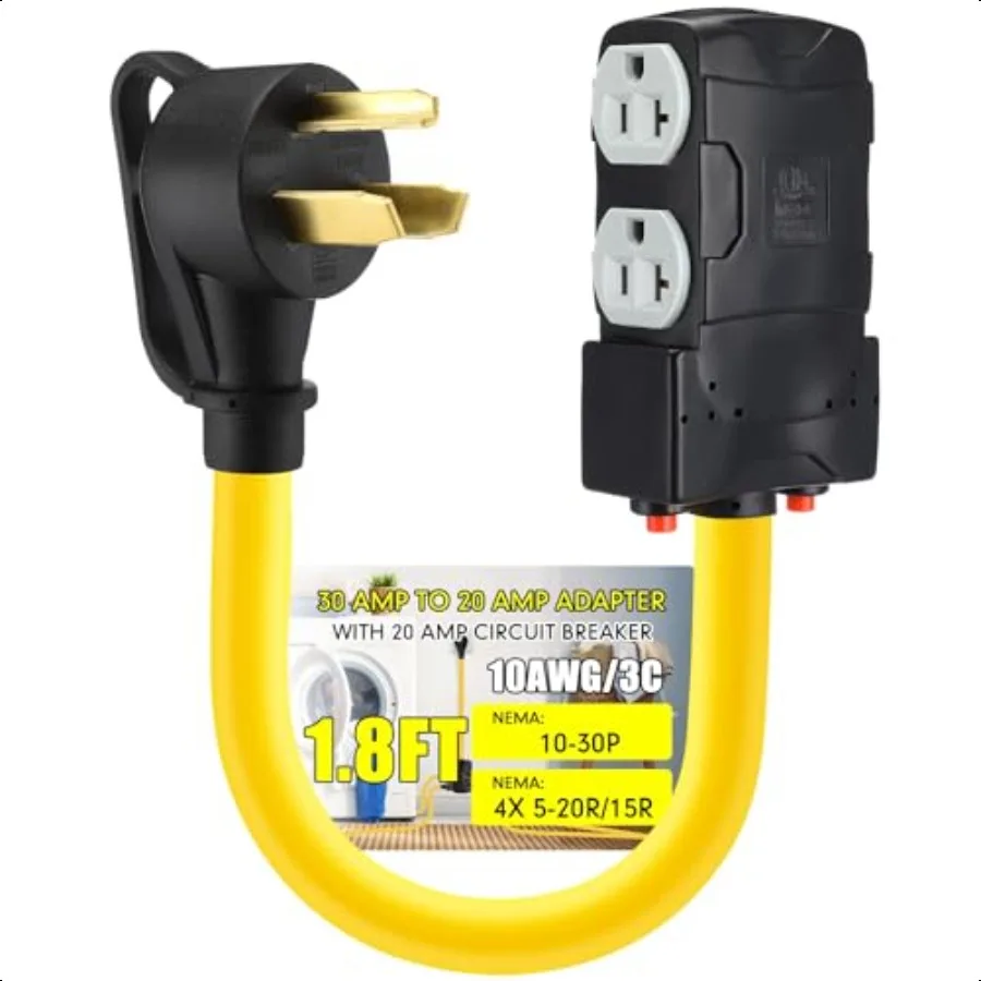 

Адаптер распределения сушильной машины на 30–20 А, 110 В, совместимый с 3-контактной настенной розеткой для сушильной машины NEMA 1030P–4X 520R 515R на 4X Househo