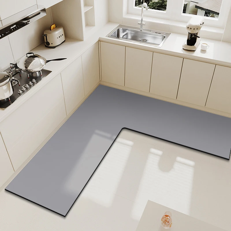 Solid color diatom mud anti-slip carpet L-shaped water-absorbent foot mat dirt-resistant restaurant mat
