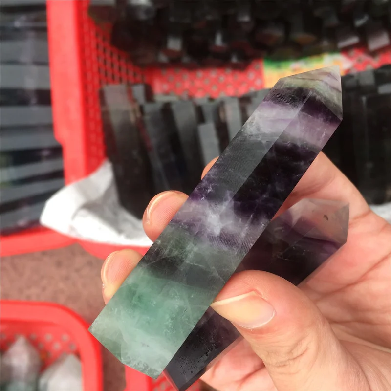Natural Rainbow Fluorite Crystal Point Healing Crystal Wand For Home Decoration