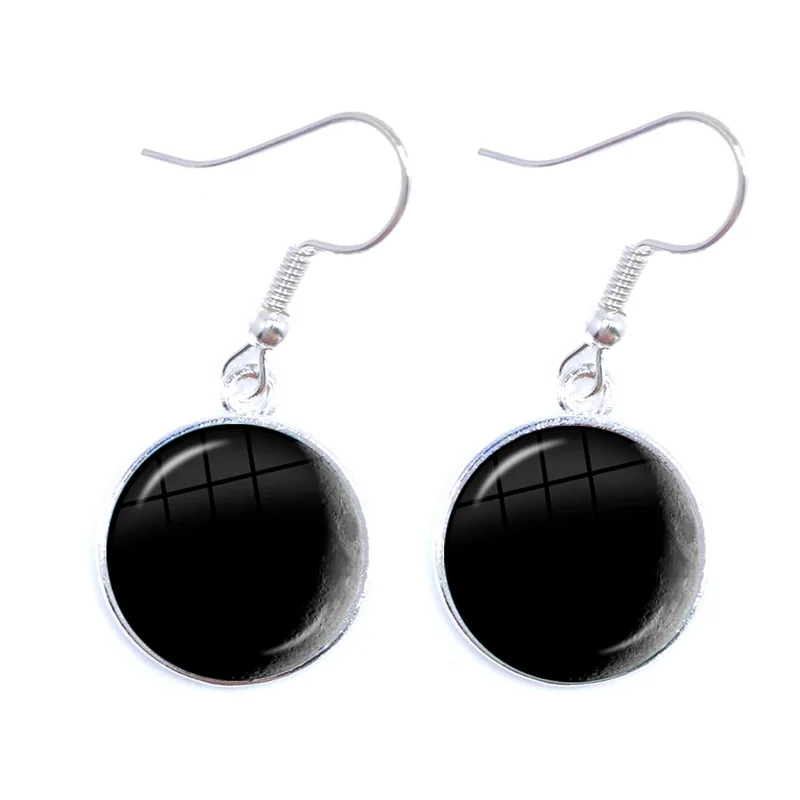 Phase Of The Moon Pattern Drop Earrings 16mm Glass Cabochon New Moon Lunar Eclipse Adjustable Jewelry for Astronomy Enthusiast