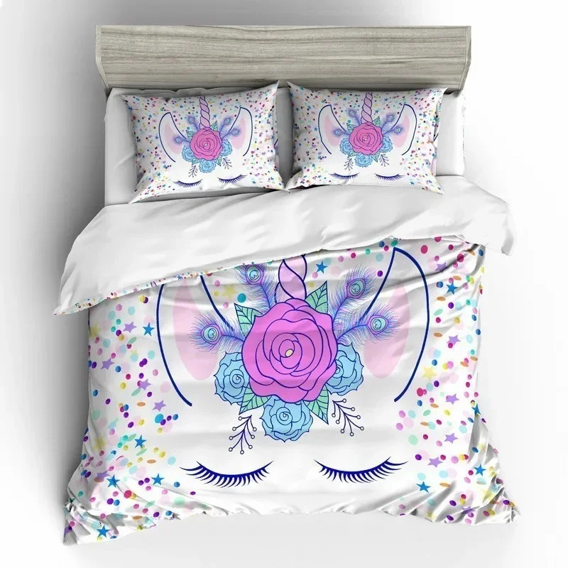 Cartoon Unicorn Bedding Set Cute Duvet Cover Set For Kids Children Quilt Cover Pillowcase EU AU US Size Birthday Gift