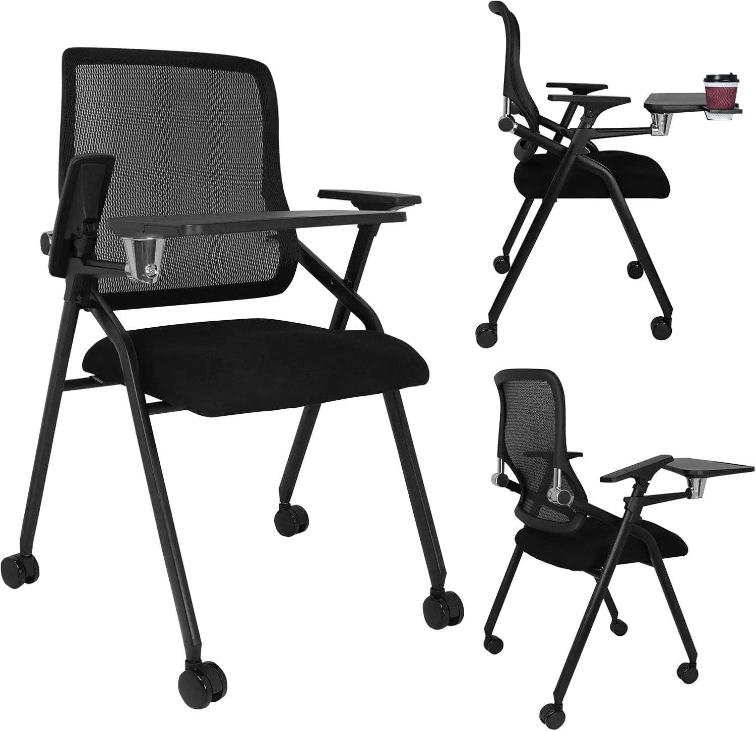 

Updated Conference Room Chairs With Tablet Arm, Folding Office Desk Chair With Lumbar Support And Sliding Armrest With Casters,