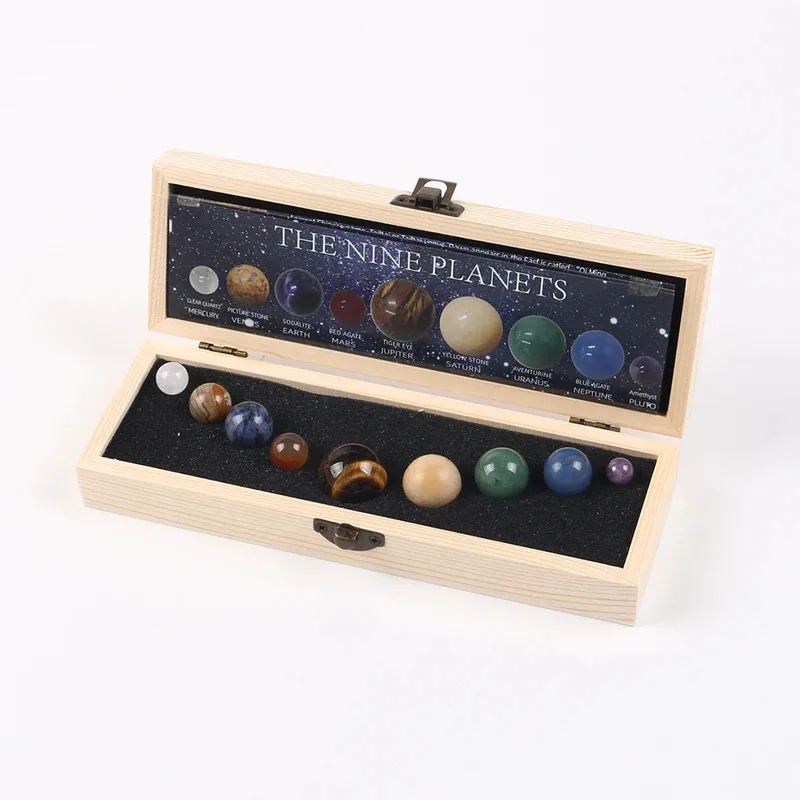 Solar System Natural Crystal Gemstones Set 9 Planets Sphere Ball Stones Galaxy Model Ornaments Healing Gift Home Office Decor