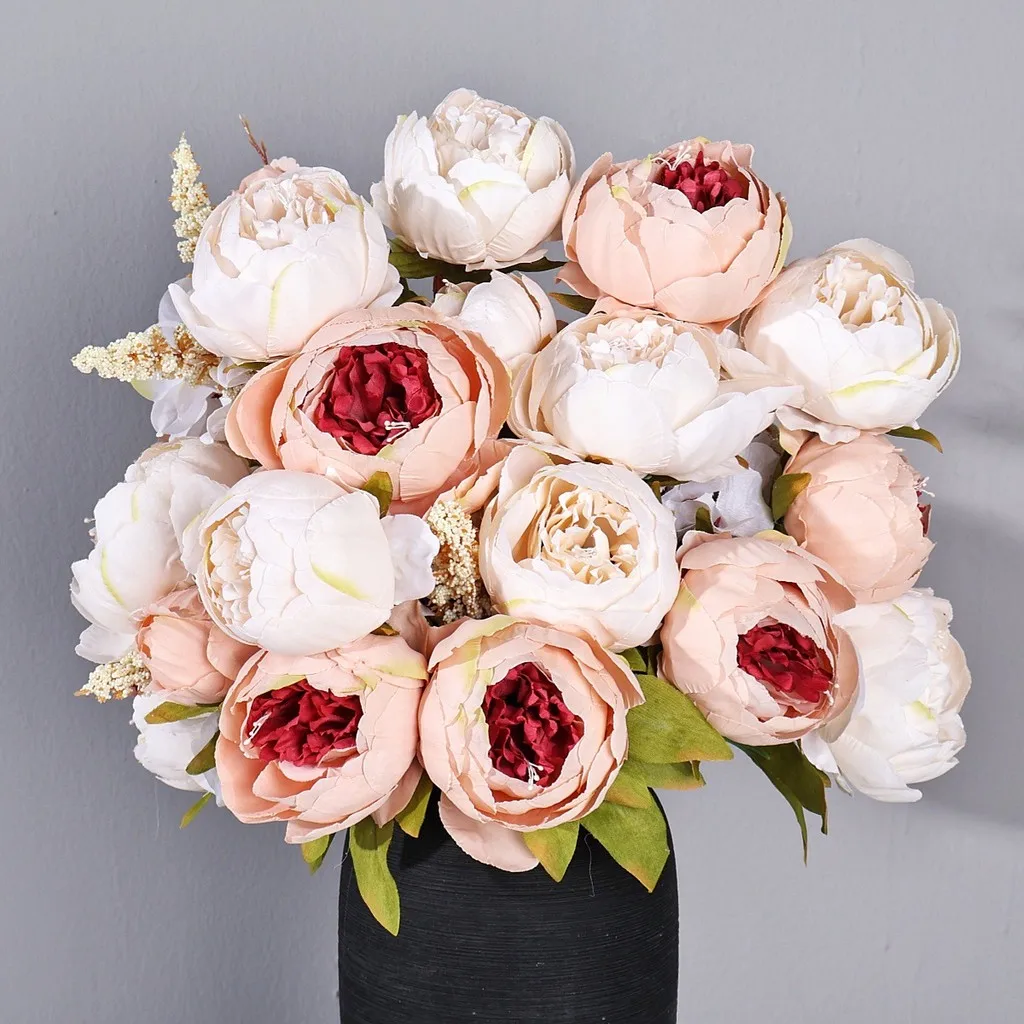 زهور الفاوانيا الاصطناعية ذات 13 رأسًا على الطراز الأوروبي - أزهار حريرية واقعية للديكور المنزلي، قطع تحف الزفاف #3