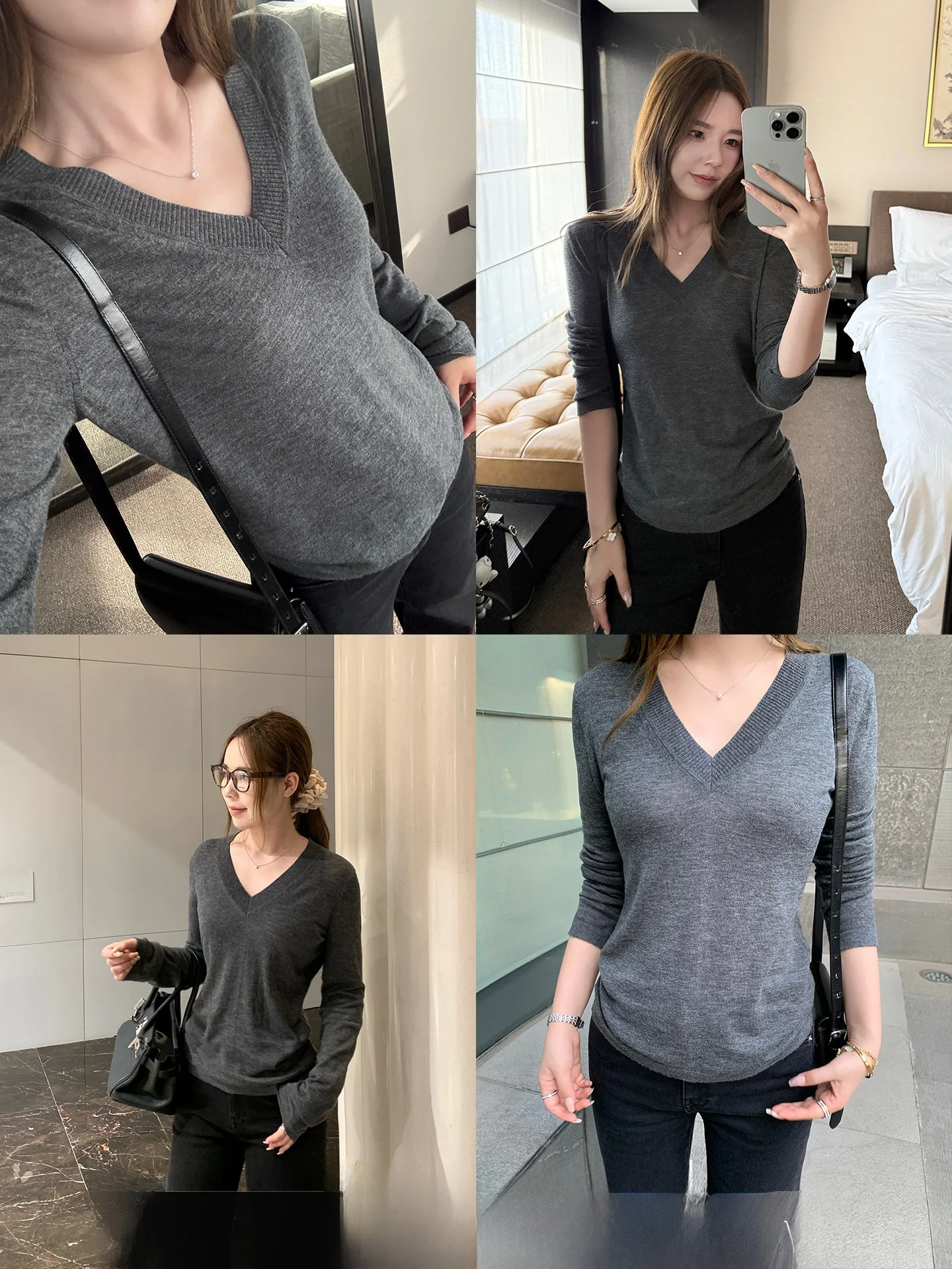 

Xzichic Women's Knitted Wool Sweater V-Ne Long Sve Autumn Winter Faion Casual Comfortable Neline Color Top